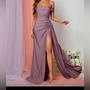 Elegant Off-Shoulder Mauve Purple Evening Gown